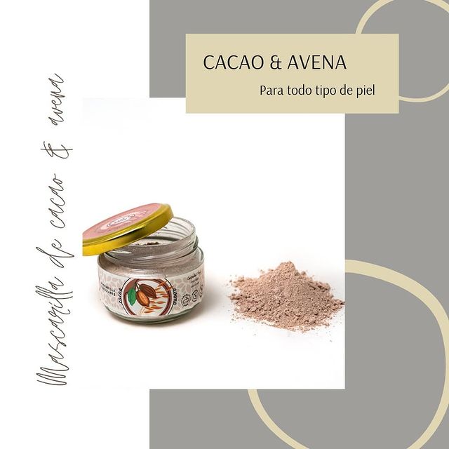 Mascarilla de Cacao, Avena y Arcilla - Mascarilla ansiedad, ayuda a hidratar la piel y ayudan a prevenir la aparición de arrugas y frenar el envejecimiento.