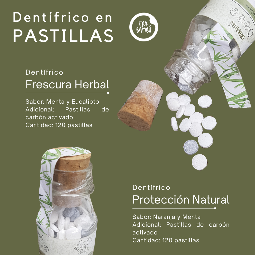 Dentífrico en Pastillas - Protección Natural - Pasta dental artesanal con ingredientes naturales para tener dientes y lengua muy limpios. Con una agradable sensación de frescura a menta y naranja.